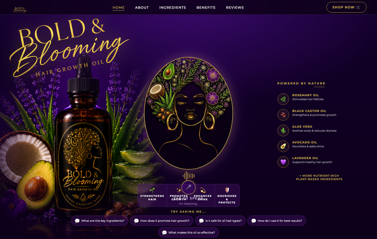 Bold and Blooming talking avatar website preview